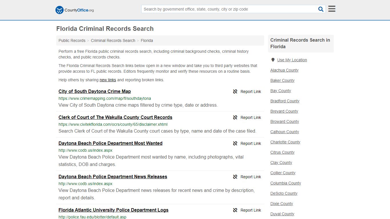 Florida Criminal Records Search - County Office